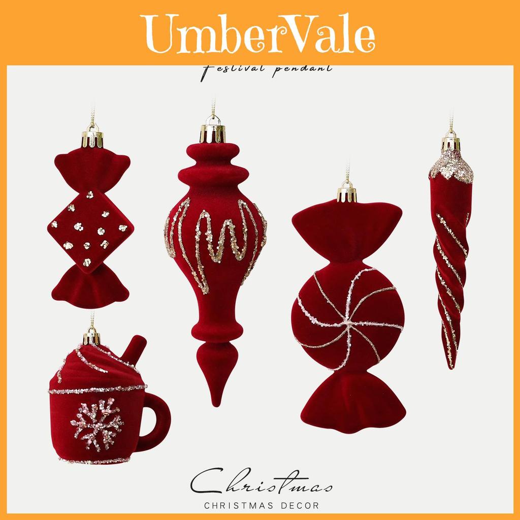 Christmas Tree Ornament Set With Plush Velvet Candy And House Shapes For Festive Decor