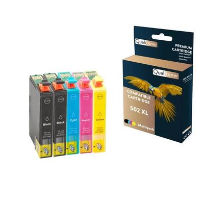 QUALITONER - 5 Compatible Cartridge for EPSON 502 XL 502XL Black (x2) + Cyan + Magenta + Yellow for Epson Expression Home XP-5100 XP