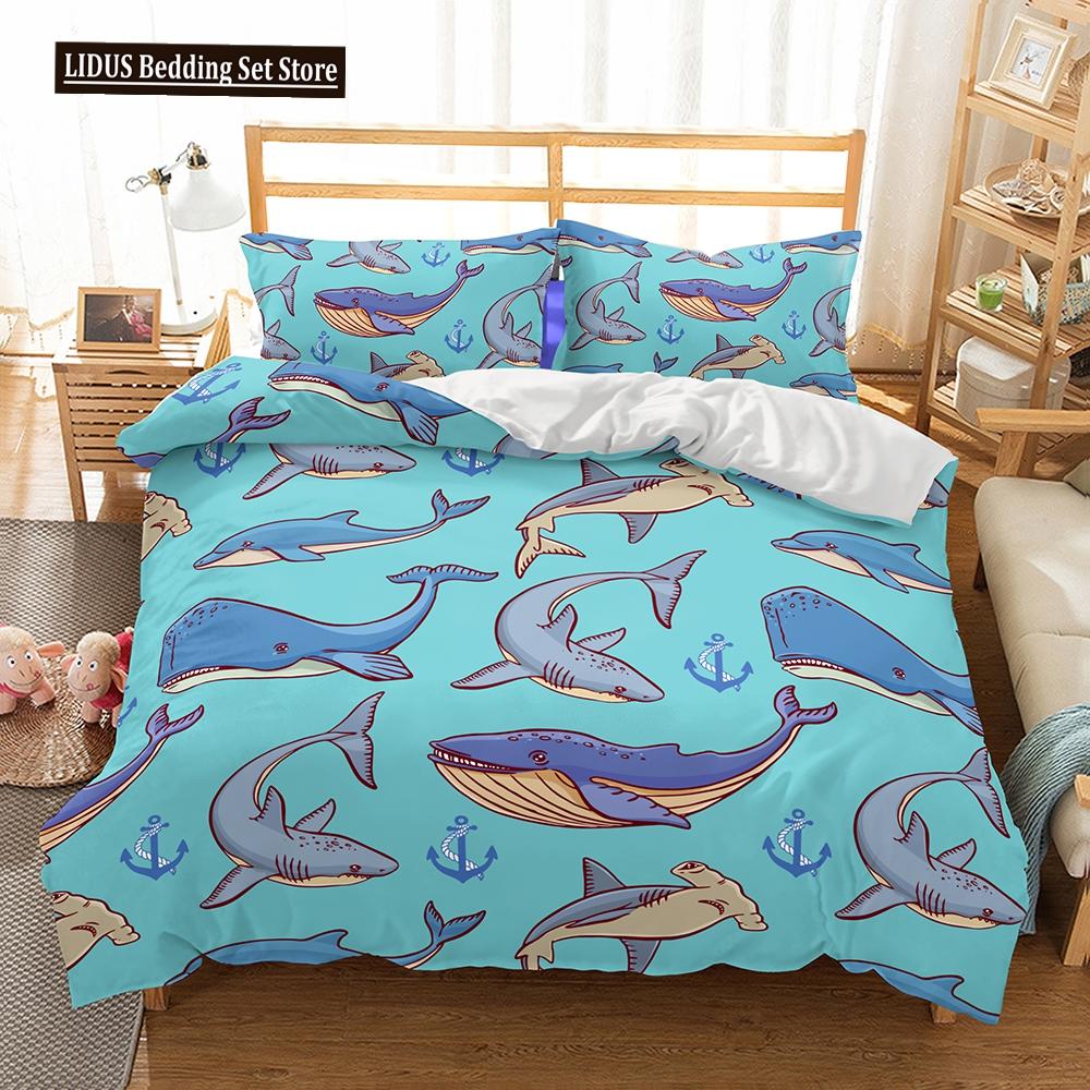 3D Digital Shark Duvet Cover Set With Pillowcase Bedding Set Single Double Twin Full Queen King Size Bed Set For Bedroom Decor