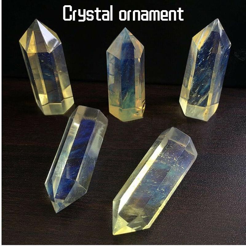 Modern Minimalistisk Kristallinredning Gul Smältande Sten Enkel Spets Sexkantigt Prisma