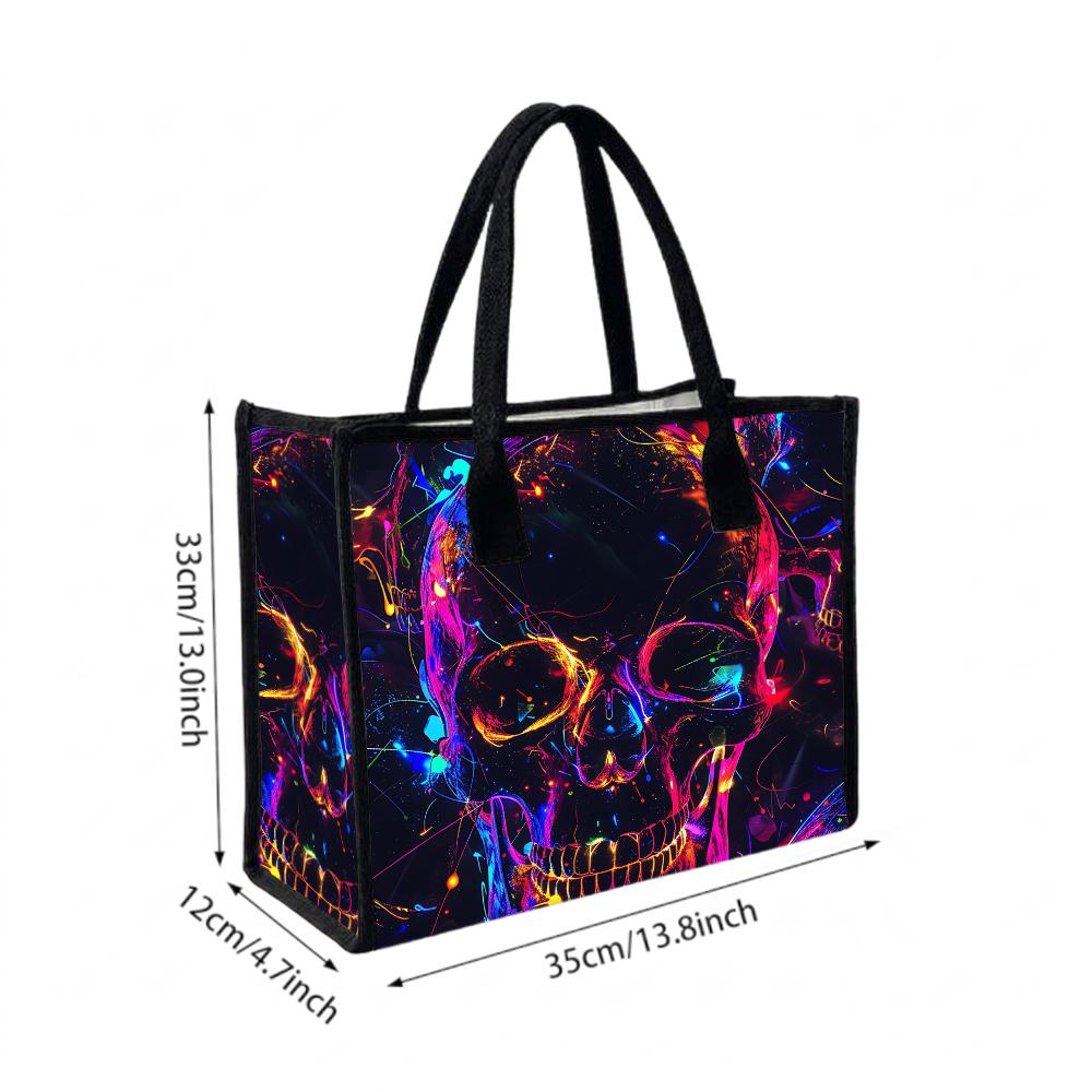 Neon Skull Stylish Tote Bag Trendy Daily Handbag
