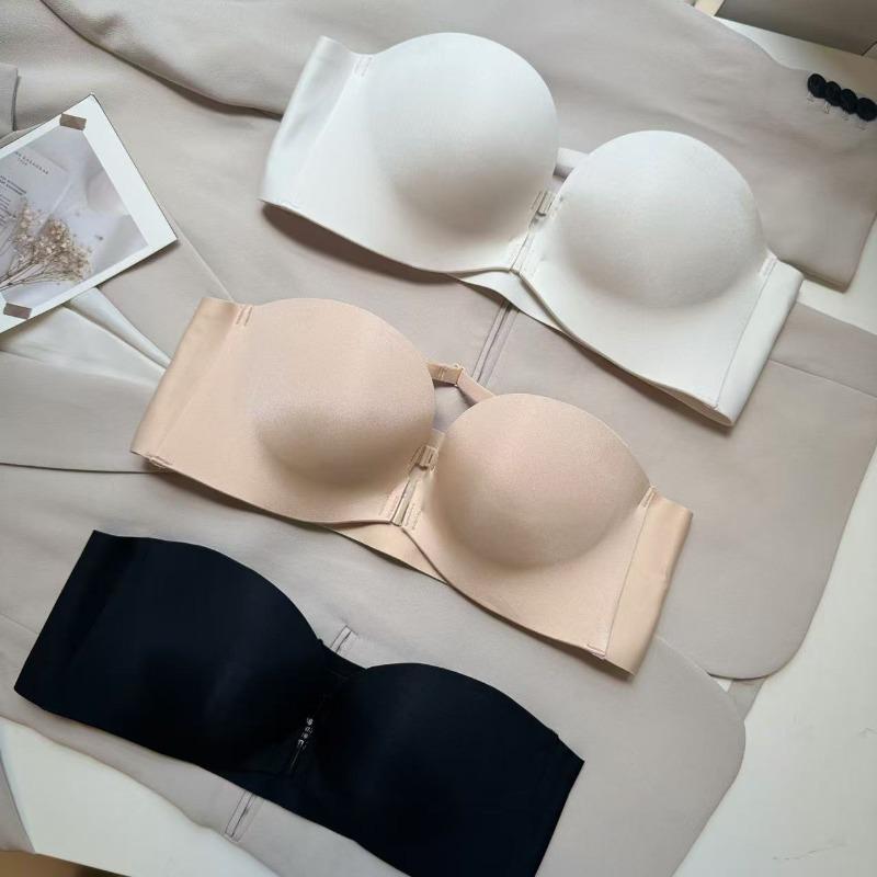 Intimo senza spalline, donna push-up, chiusura anteriore antiscivolo, per seni piccoli, mostra seno grande, top a fascia invisibile senza cuciture, aderente sotto il seno, reggiseno sexy estivo