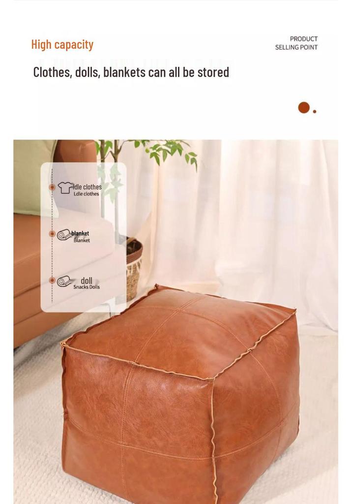 Lagerhocker aus Leder mit Sitzkissen - Multifunktionales Futon-Sofa und Hocker