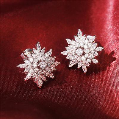 New Luxury Crystal Cubic Zirconia Bridal Wedding Earrings Ear Piercing Sparkling Women Earrings Trendy Jewelry