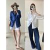 Camicia Oversize a Maniche Lunghe in Lino Donna Bianca Lunga Primavera Estate Lady Beach Casual Capispalla Camicetta