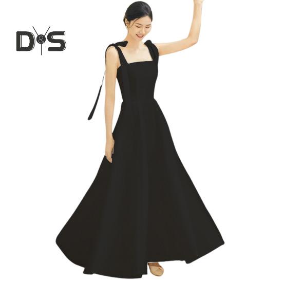 

Женское свадебное платье атласное на шнуровке с лямкой на плечо с бантом и квадратным вырезом трапециевидной формы с большими качелями сплошной цвет без рукавов вечернее платье для фотосъемки S чёрный