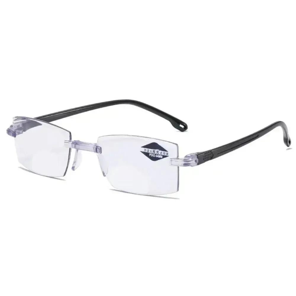 Bifocal Progressive Reading Glasses Diamond-cut Men Blue Light Blocking Multifocal Eyewear Ultralight Rimless Eyeglasses +400 фиолетовый
