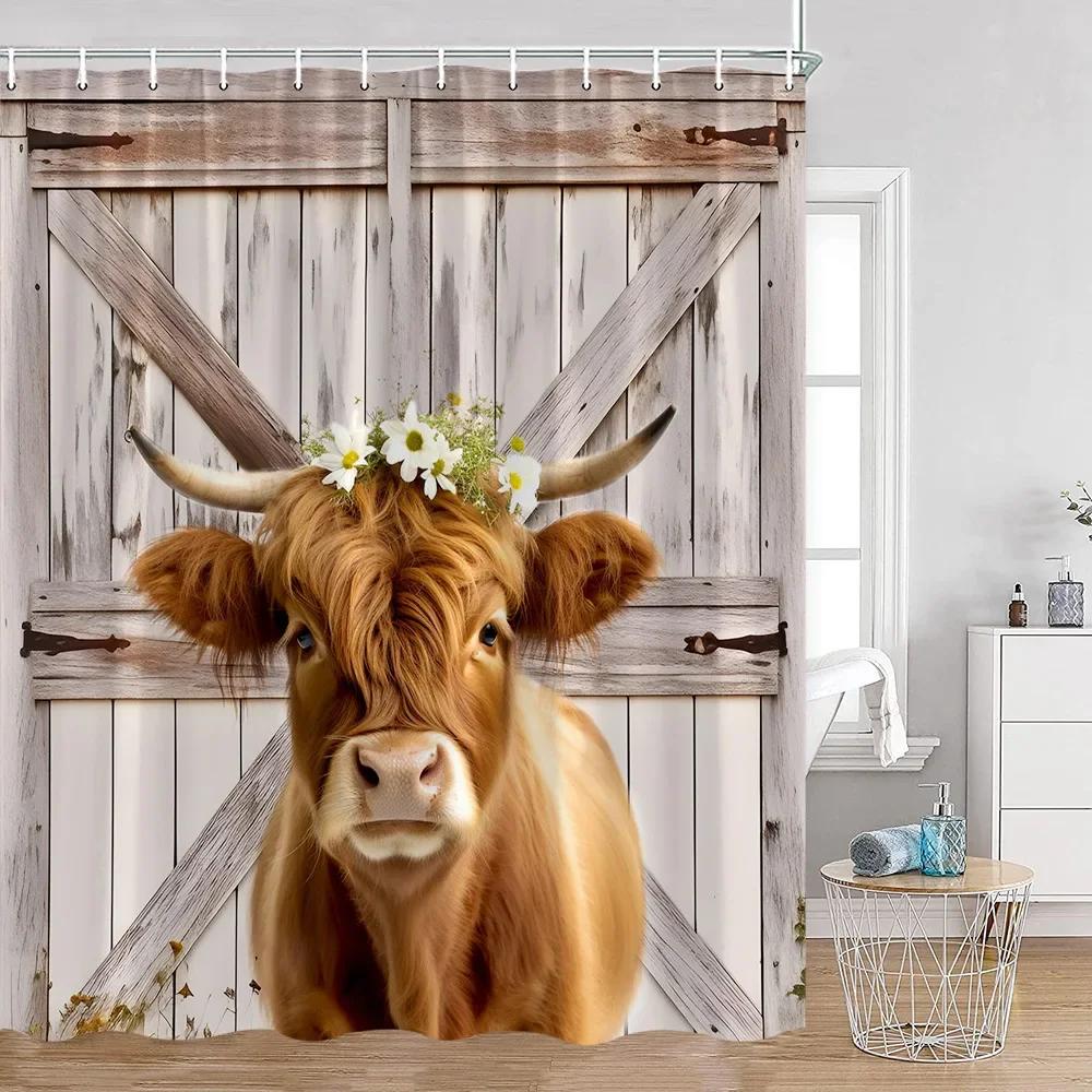 

Мультяшная Смешная Занавеска для Душа с Животными для Ванной Комнаты с Принтом Хайлендской Коровы, Полиэстеровая Занавеска для Душа W180xH200cm