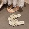 Korean version of versatile Internet celebrity sandals soft surface breathable pearl slippers women's wear 2025 summer new flat bottom fashion
