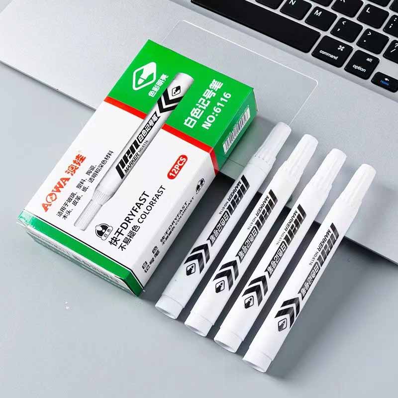 White Permanent Oil-Based Marker Pen Waterproof Fade-Resistant Bold Tip Paint Pen for Coding