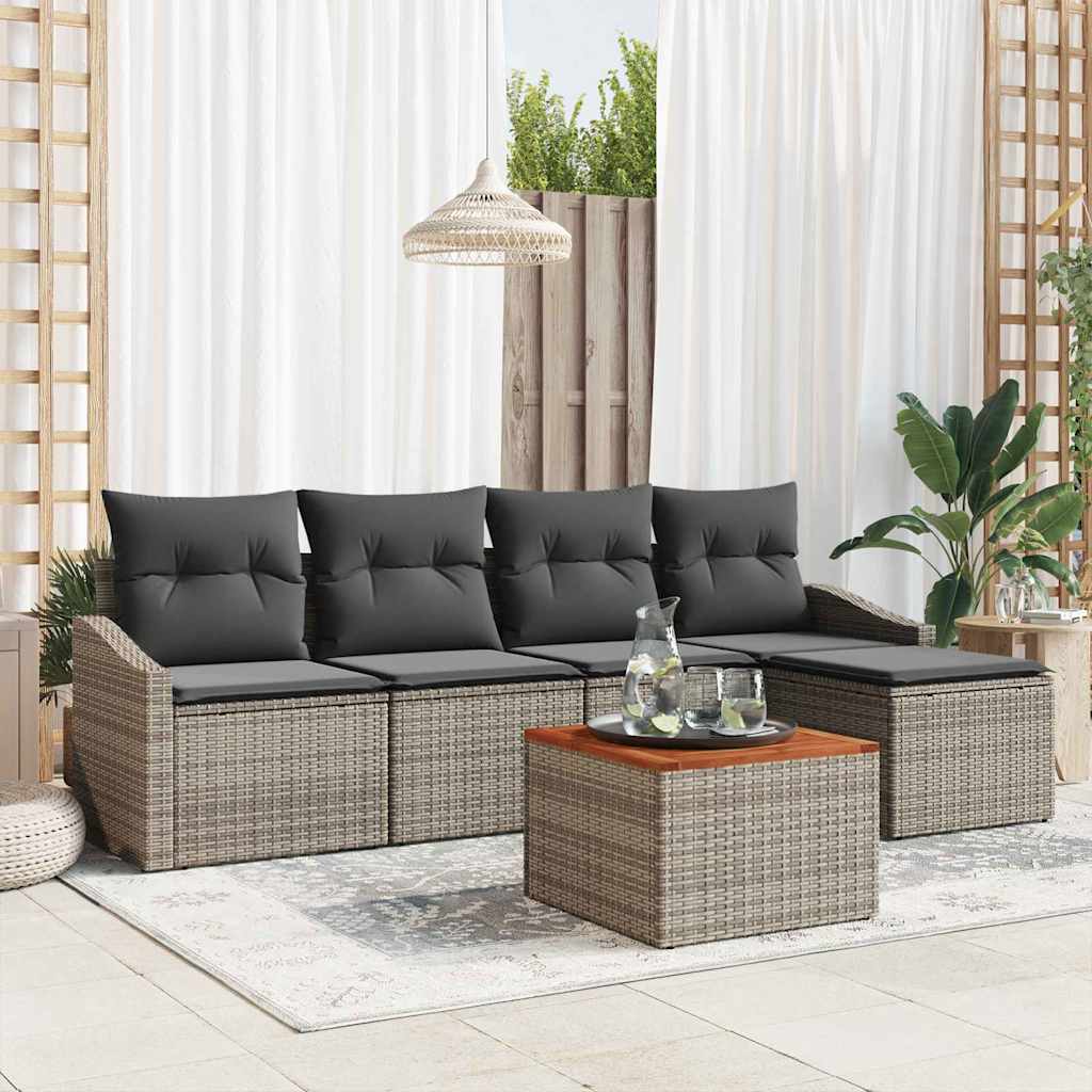 Garden Sofa Set with Cushions 6 Pcs Grey Poly Rattan
