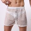 Erotic Men Solid Color Mesh See Through Hollow Out Drawstring Shorts Beach Pants