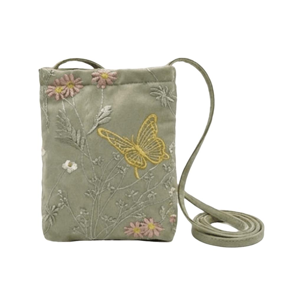 Butterflies Chinese Style Shoulder Bag Elegant Small Square Bag Crossbody Phone Bag Daily Use зелёный