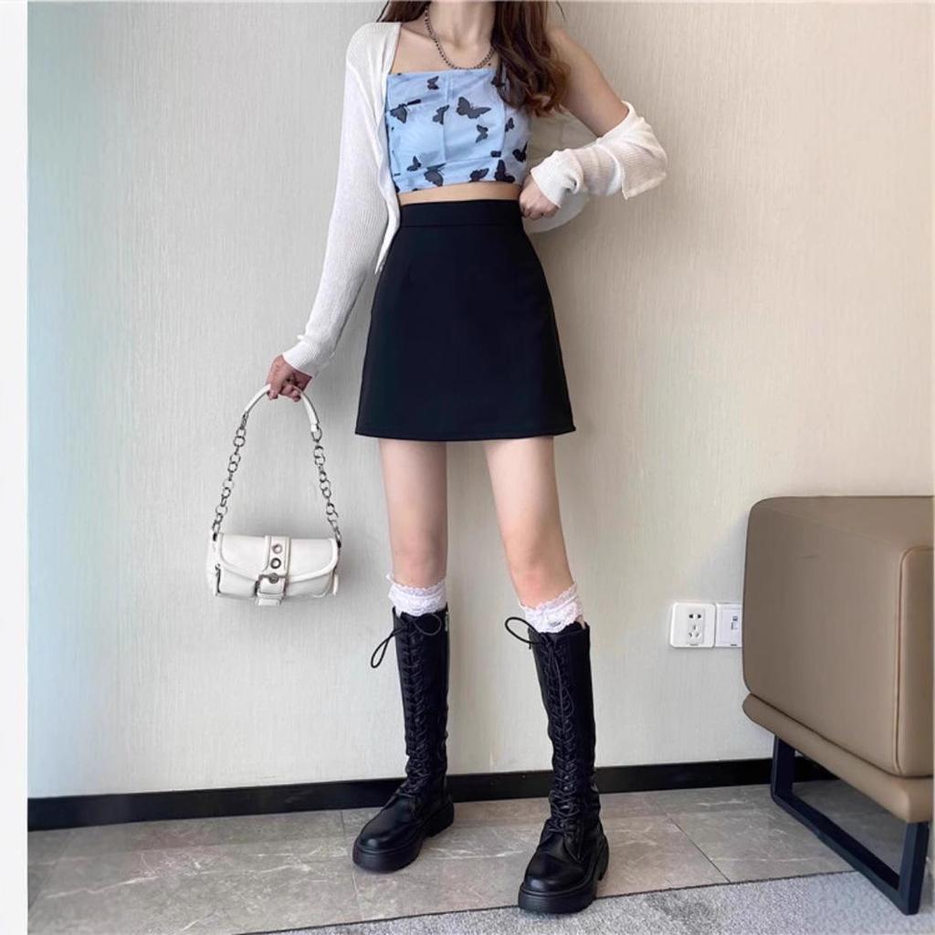 Autumn 2025 Women's Petite Black High-Waisted Bodycon Midi Skirt