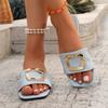 2025 New Ladies Shoes Open Toe Women's Slippers Metal Decoration Daily Square Toe Summer Plus Size Concise Flat Slippers