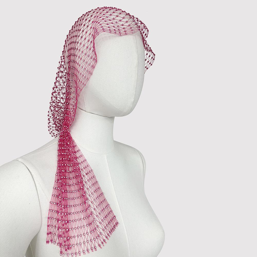 Rhinestone Fishnet Headscarf & Diamond Mask - Trendy Holiday Party Hat & Fashion Statement.