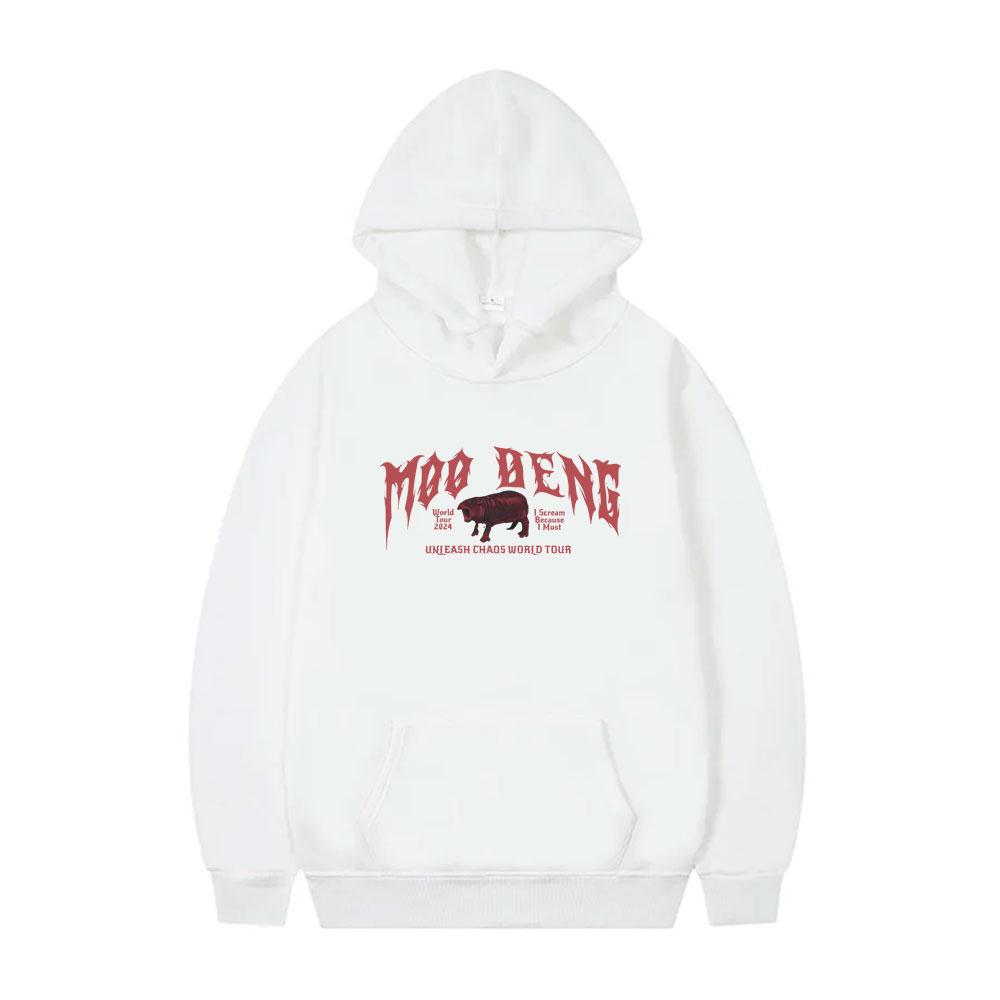 Moo Deng Welttournee Metall Hoodie Nilpferd Baby Lustiger Meme Pullover Herren Damen Lässig Übergroße Hoodies Herren Mode Kapuzen-Trainingsanzug