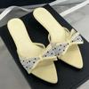 Fashion Elegant Mesh Polka Dot Bow Design Women Slippers Sexy Open Toe Kitten Heel Slide Sandals Fashion Pointed Toe Zapatos De Mujer