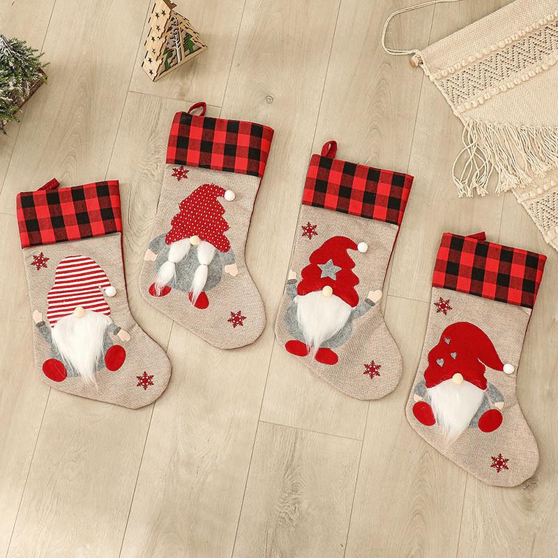 Christmas Decorations Linen Cartoon Children Gift Stocking Window Decoration