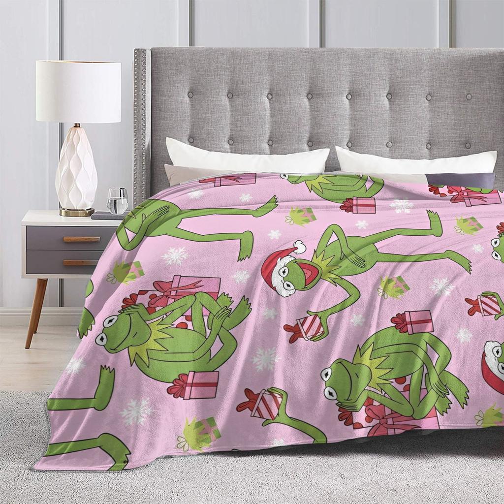 Kermit the Frog Knitted Blankets Cartoon Xmas Flannel Throw Blankets Home Couch Personalised Soft Warm Bedspreads,