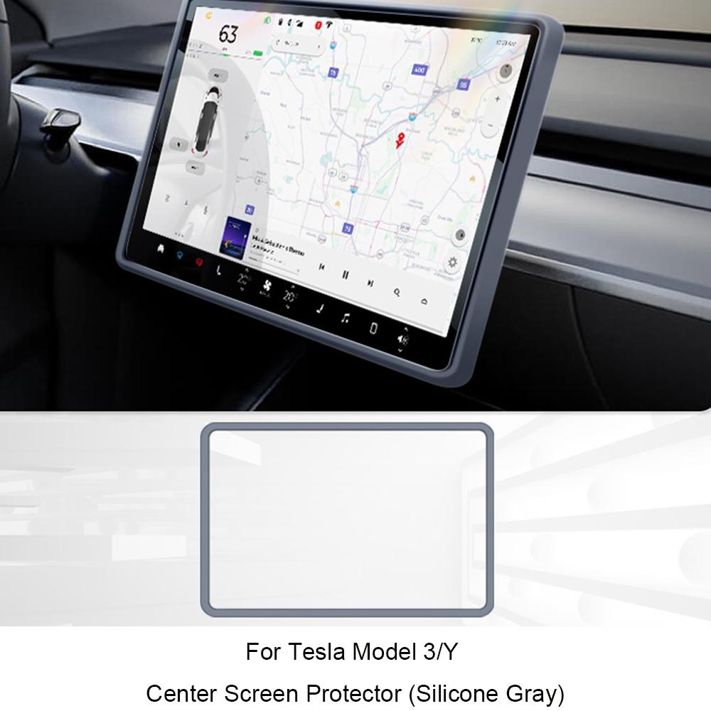 For Tesla Model 3/Y - Screen Silicone Protective Frame Wireless Charging Non-Slip Pad Card Limiter Silicone Cup Holder