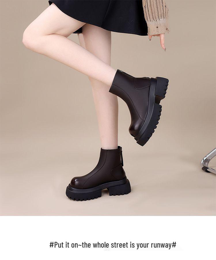 Women's 2025 Autumn/Winter British Style Thick-Soled Platform Chelsea Boots – Height-Increasing & Slimming Retro Short Boots