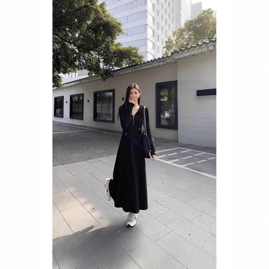 

Women s 2024 Autumn/Winter Slimming French Hooded Long Sweatshirt Dress XXL