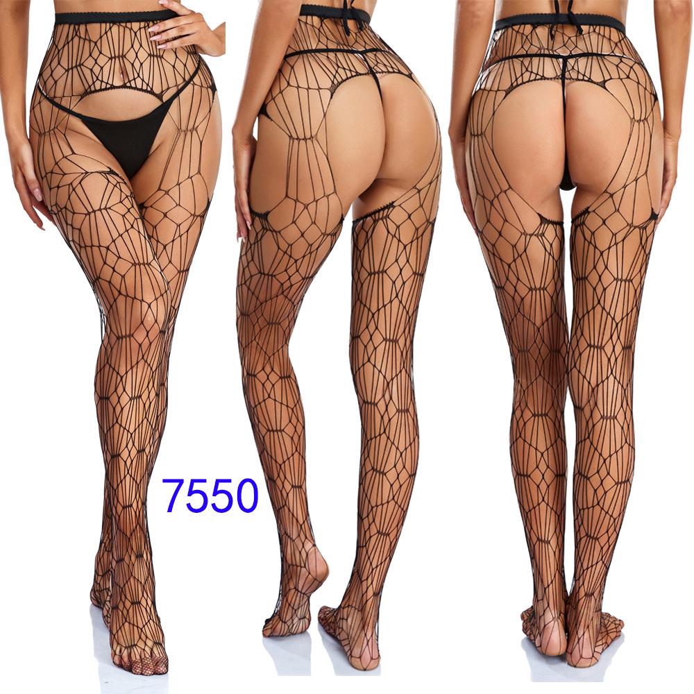 Women's Sexy Crotchless Fishnet Suspender Stockings with Eye Jacquard Design - Style 7501