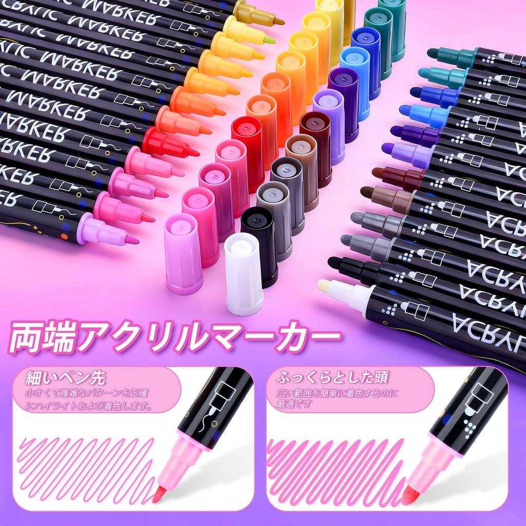 Acrylic Paint Markers 48 Colors, Dual Tip Dot & Fine Water-Based Pens for Glass, Wood, Fabric, Rocks, Journaling & Crafts