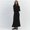 Elegant Solid Ribbed Knitted Maxi Dress Women Slim Casual Waistband Round Neck Long Sleeve Lace Up A-line Dresses 2023 Autumn Lady Streetwear Robe