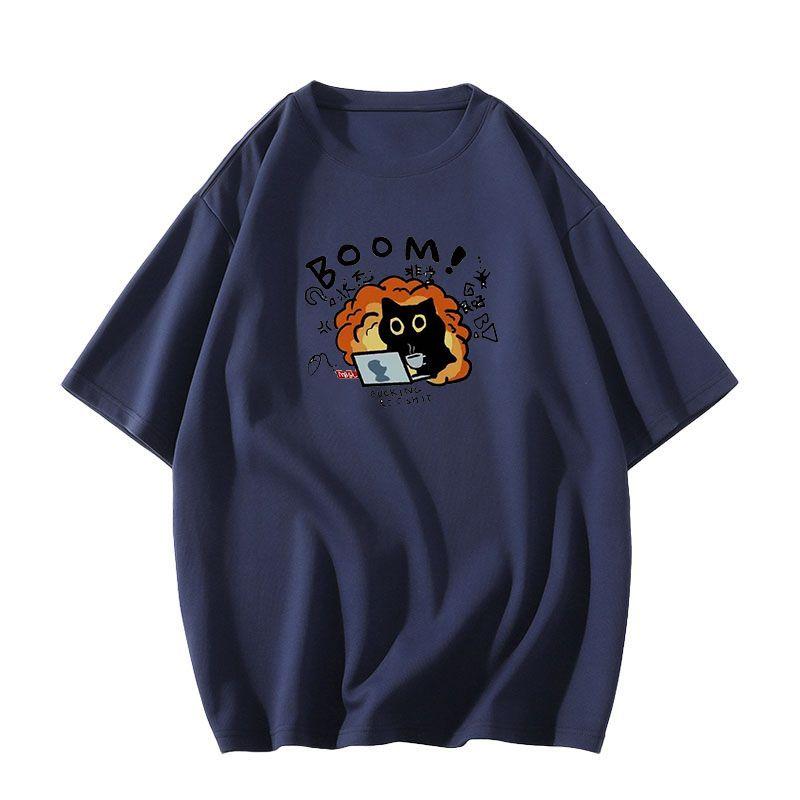 harajuku Round Neck oversize Casual Y2K Tops young girl t shirts summer pure cotton Women funny cartoon Print T-Shirt purple streetwear