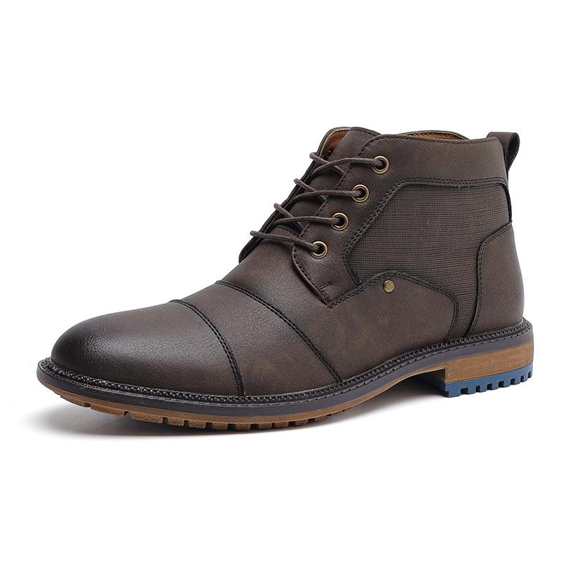 Large Size Men's Leather Boots Fashionable Retro Short Boots European Size Tooling Short Boots Foreign Trade Help Martin Boots Men's Independence