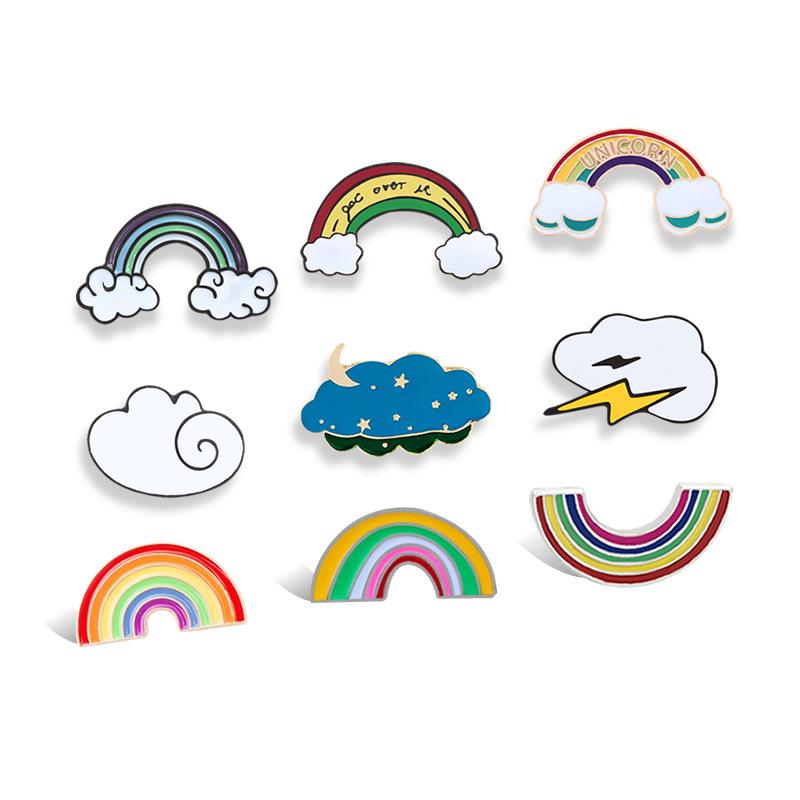 Rainbow Brooch: Cute Japanese Cartoon Girl & Cloud Lightning Backpack Pin