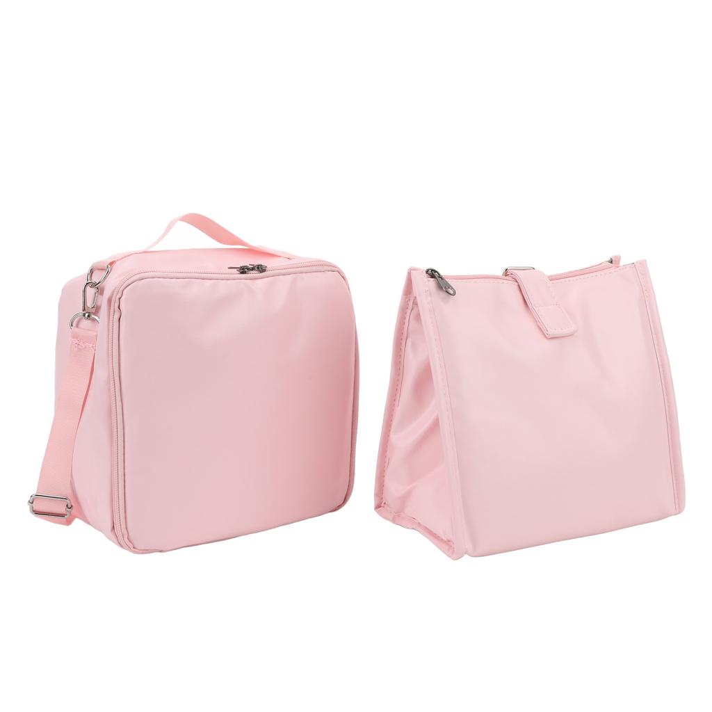 2 Pieces Insulated Lunch Bags PU PVC Waterproof Reusable Leakproof Large Capacity Lunch Handbag with Shoudler Strap Pink