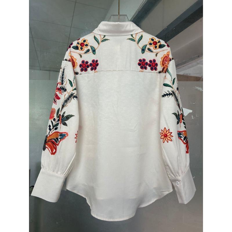 Damen Neues Frühjahr und Sommer Modisches Lockeres Langärmeliges Blumenprint Hemd Oberteile