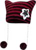Rurumi Kattenoor Gebreide Pompon Muts Perfect voor de Herfst en Warm en Rekbaar Warm en Gebreide Muts en Damesmuts, Muts, Winter, Schattig, Wol, Warm, (Rood