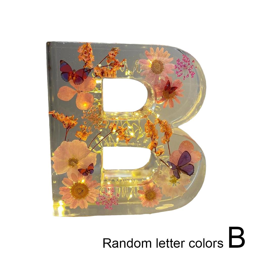Floral Letter Night Light Alphabet Letter LED Lights Luminous Number Lamp Decorative Resin Lamp With Initial Letter & Dry Flower