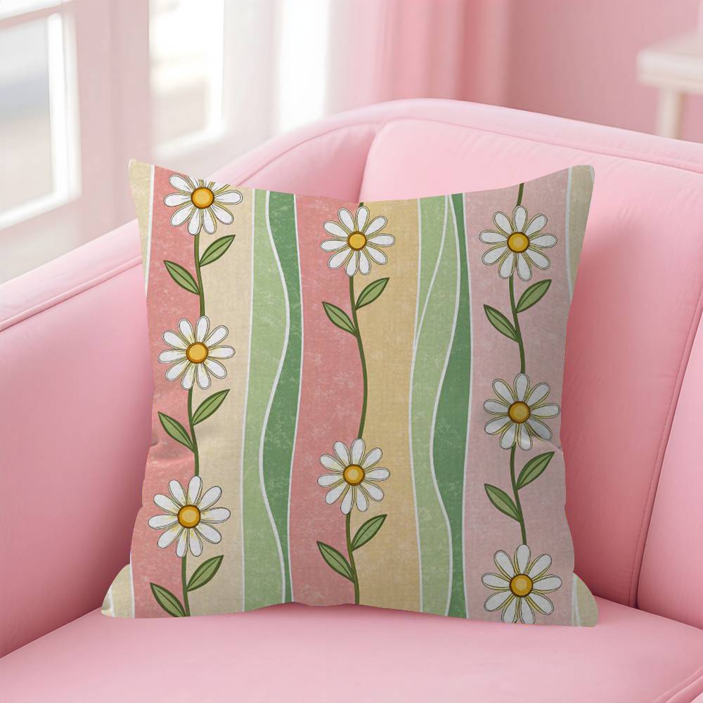 Colorful Embroidery Daisy Pillow Gift Home Office Decoration Bedroom Sofa Car Cushion Cover Case 45X45