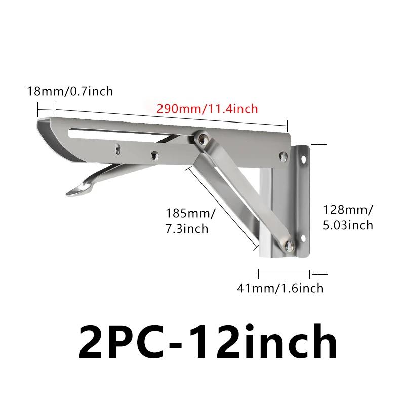 2-Pack Brushed Stainless Steel 8-18 Inch Adjustable Folding Angle Bracket – Heavy-Duty Wall-Mounted Shelf Support Triangle