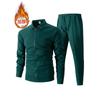 Men Waffle Texture Zipper Pocket Turn Down Collar Slim Fit Jacket Pants Set