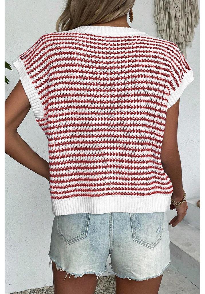 European New Fashion Striped Knitwear: Casual Color Block Batwing Sleeve Round Neck Sweater (2025)