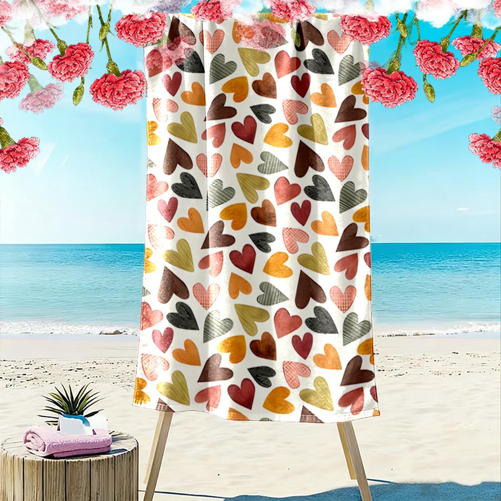 Colorful Heart Pattern Towel Beach towel quick-drying for travel outdoor sports jogging beach and swimming