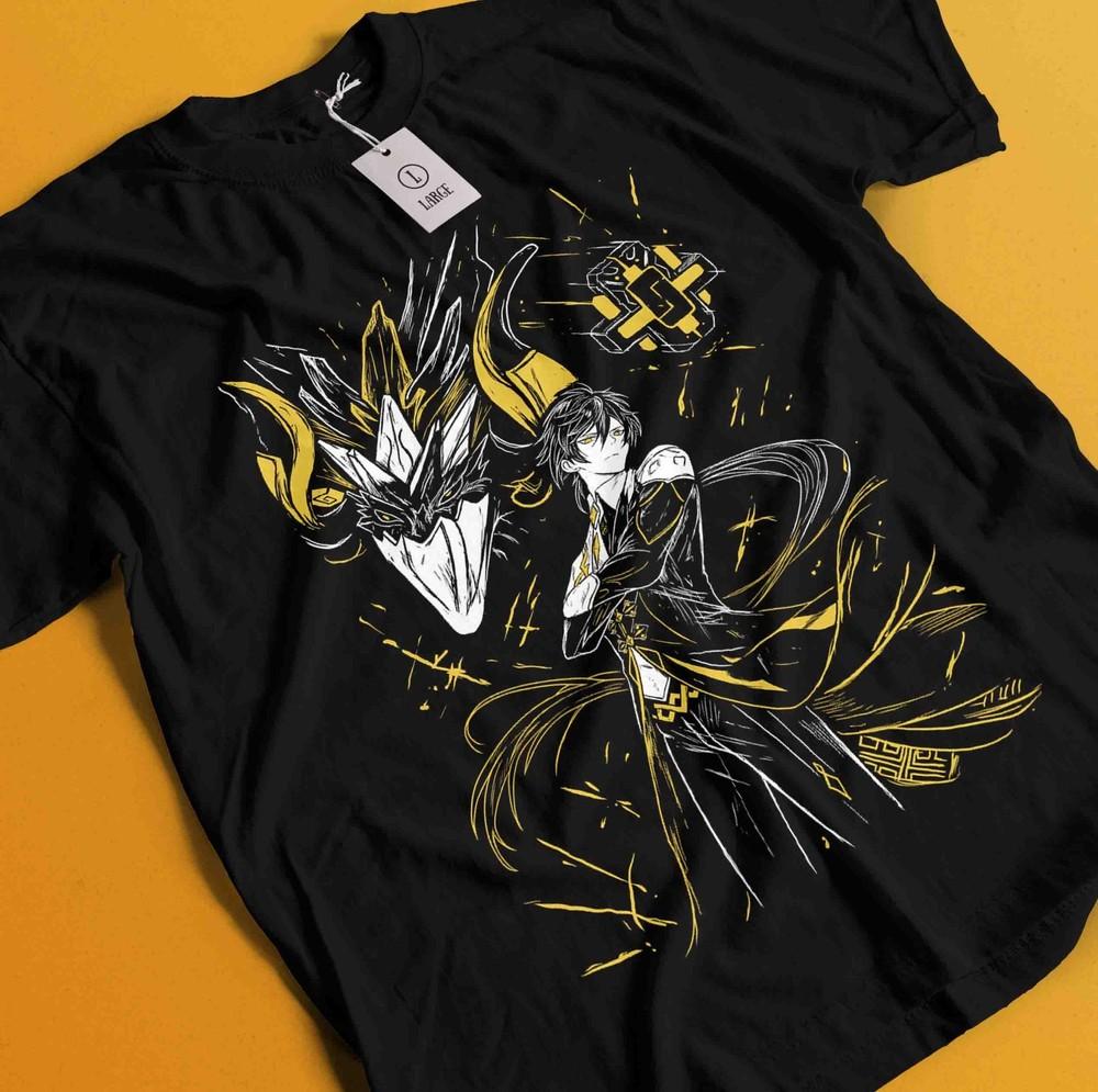 

Genshin Impact HuTao Harajuku T-Shirt Anime Girl Kawaii Black Shirt Tee All Size 3XL