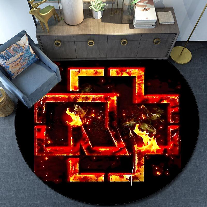 Ramms Rock Band Fire Logo Round Rug for Livingroom,Bedroom, Palyroom, Chair Rug, Area Rug, Circle Carpet, Large Size Fan Christmas Gift