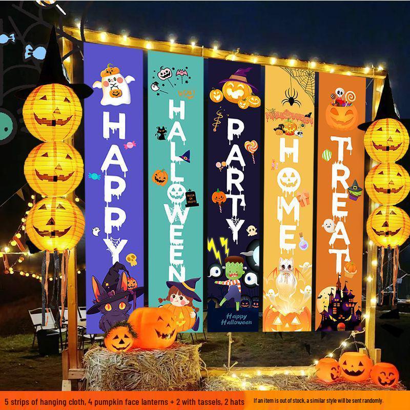 Halloween Förskola Bar Utomhusdekor: Hängande pumlykta & Fotorekvisita-prydnader
