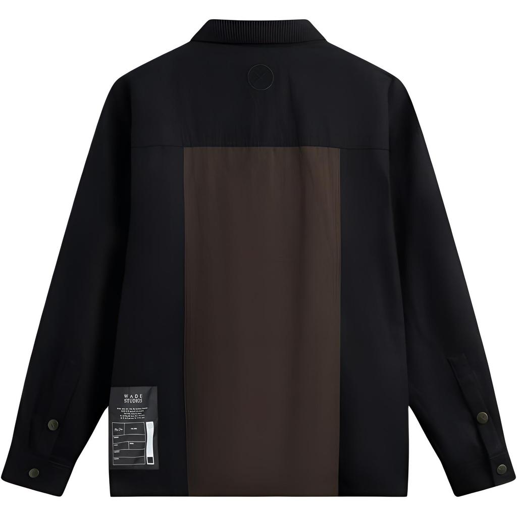 Doublure Col Polo Ample Décontracté Manches Longues Chemise Homme chemises Noir ASHU561-1