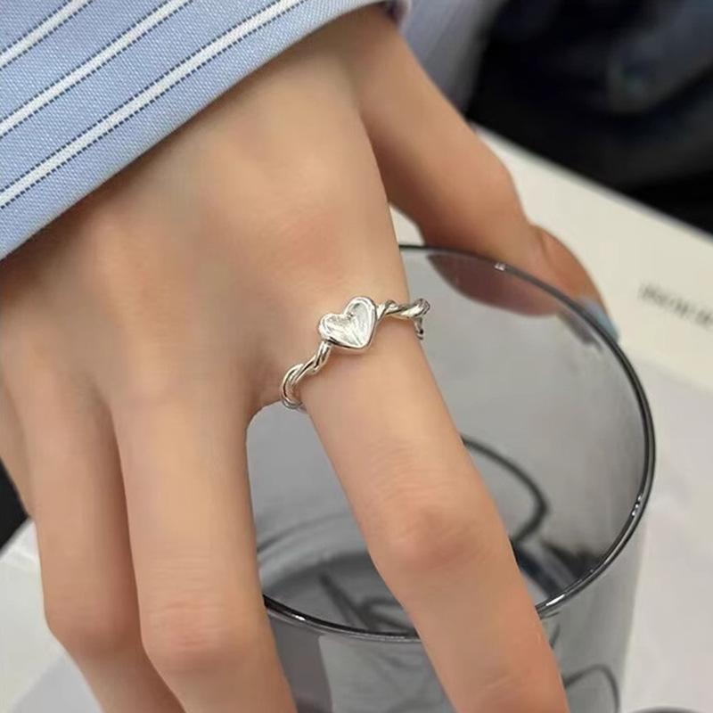 925 Silver Open Finger Ring Punk Heart Irregular Geometric Stackable For Women Girl Jewelry Gift Dropship