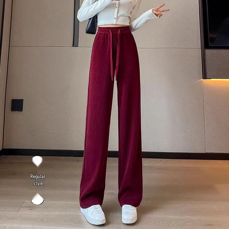 

Ankela Red Velvet Corduroy High-Waisted Wide-Leg Pants: Elegant Autumn/Winter Fashion for Women M Suggested 95-105