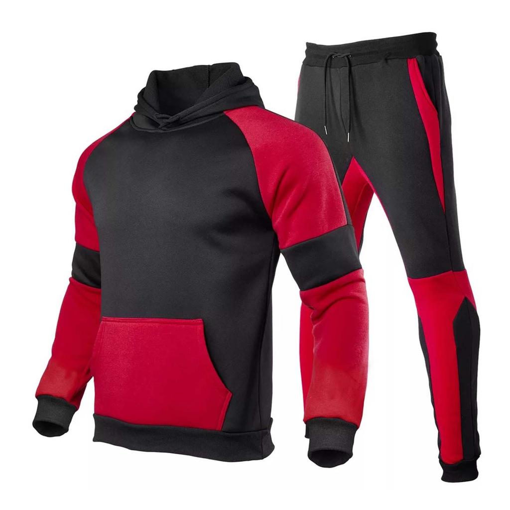 Winter Men's Fashion Sports Patchwork With A Fleece-Down Hoodie Suit