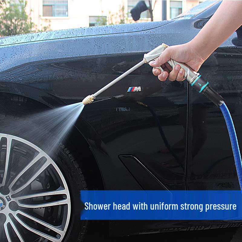 High-Pressure Car Wash Water Gun with Retractable Soft Hose & Nozzle for Tap Water & Flower Watering